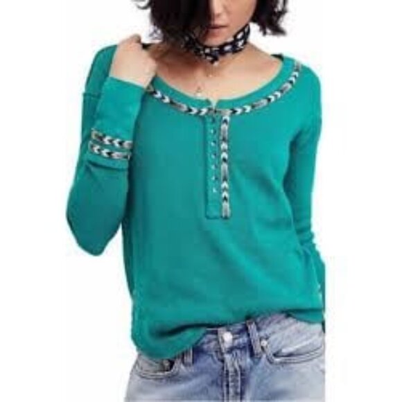 Free People Tops - Free People We The Free Rainbow Thermal Tee In Green Size XL